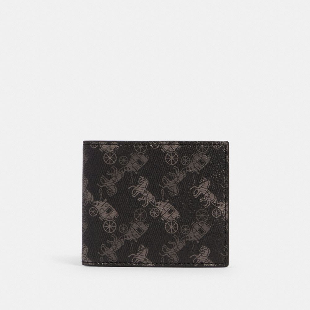 COACH 570 Id Billfold Wallet With Horse And Carriage Print QB/BLACK MULTI