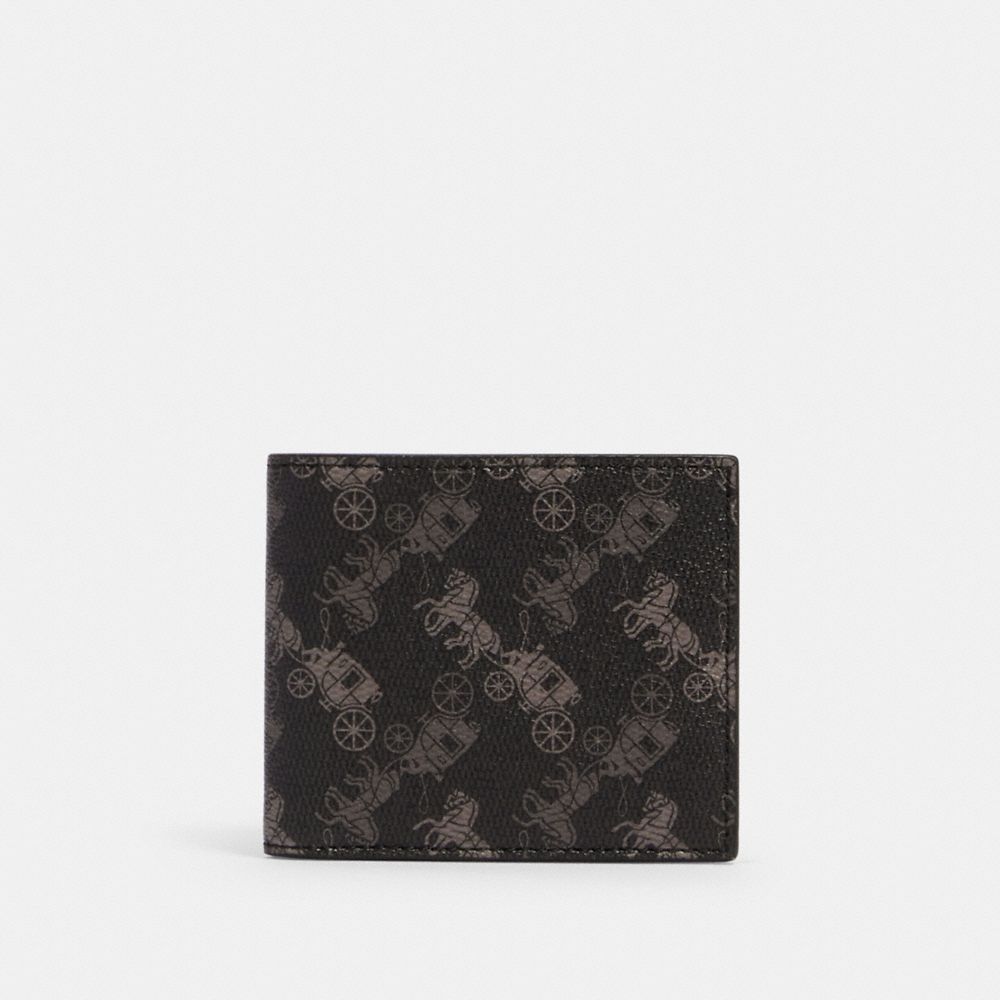 COACH 570 ID BILLFOLD WALLET WITH HORSE AND CARRIAGE PRINT QB/BLACK MULTI