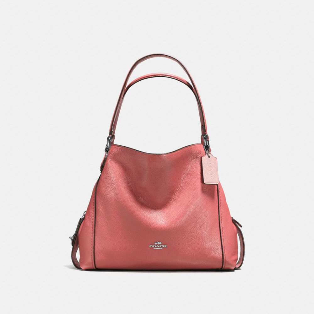 COACH 57125 EDIE SHOULDER BAG 31 BRIGHT CORAL/SILVER