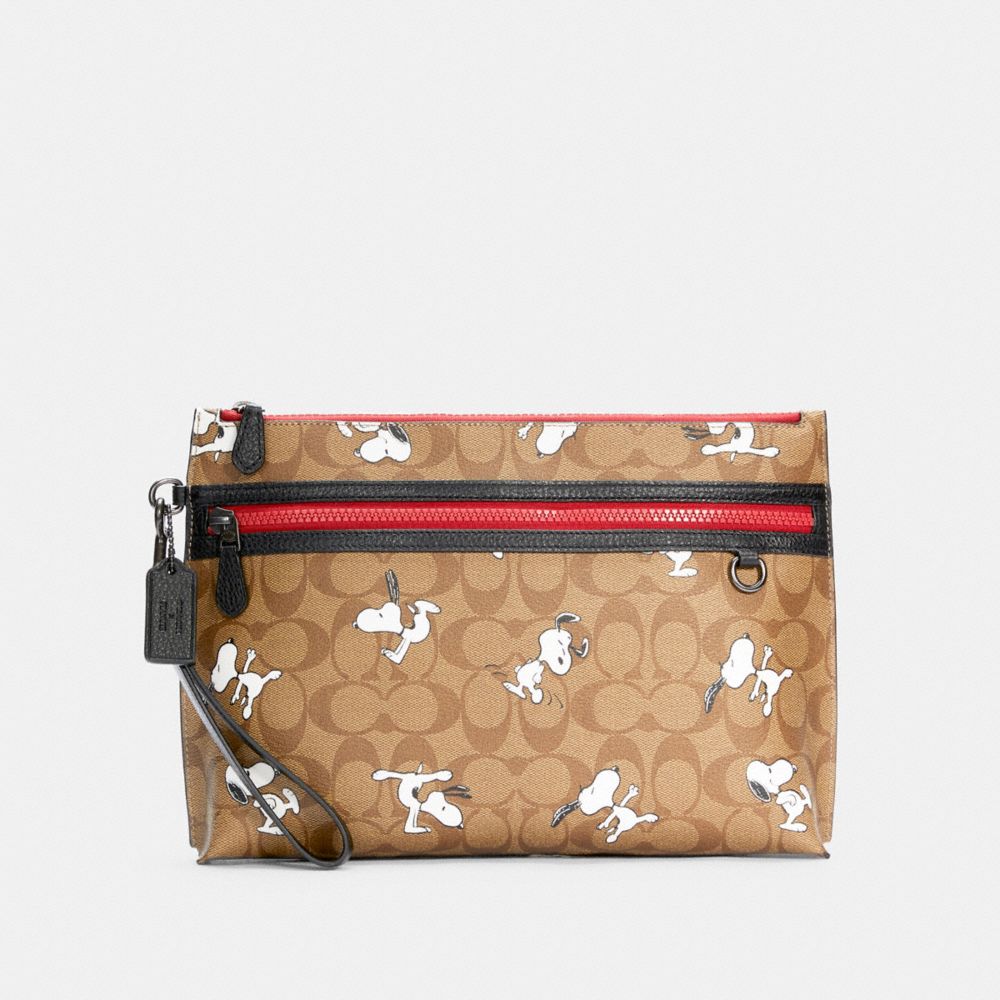 COACH 5734 Coach X Peanuts Carryall Pouch In Signature Canvas With Snoopy Print QB/KHAKI MULTI