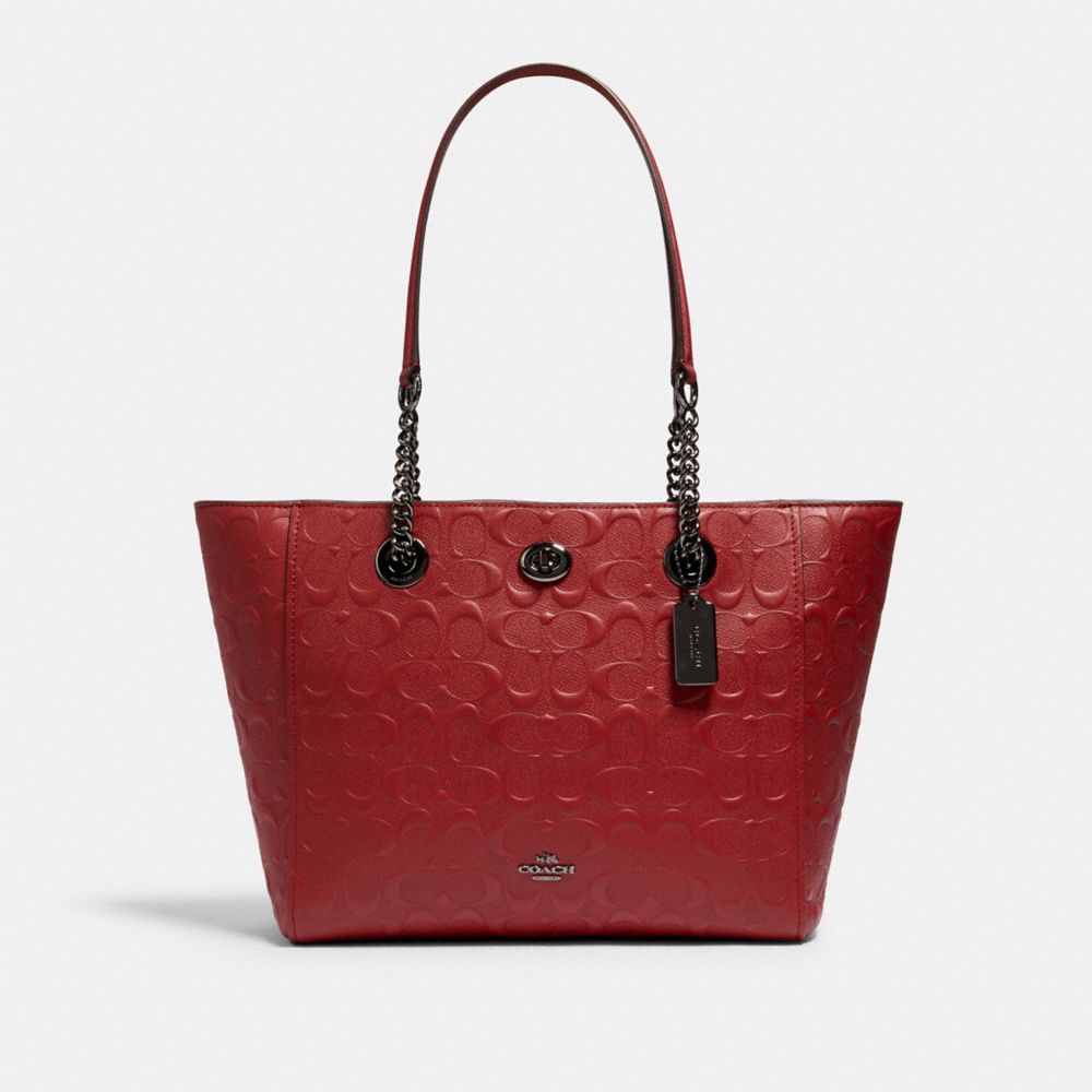 TURNLOCK CHAIN TOTE 27 IN SIGNATURE LEATHER - 57732I - DK/CHERRY