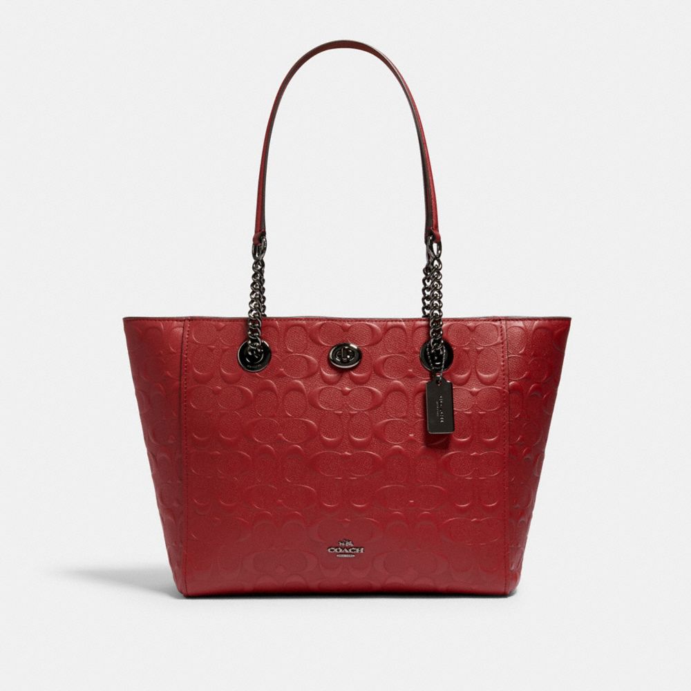 COACH TURNLOCK CHAIN TOTE 27 IN SIGNATURE LEATHER - DK/CHERRY - 57732I