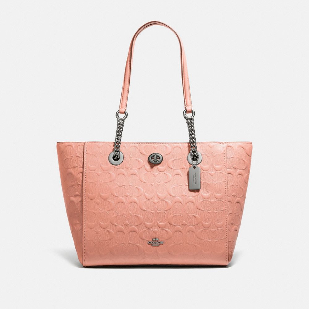 COACH 57732I TURNLOCK CHAIN TOTE 27 IN SIGNATURE LEATHER DK/DARK-BLUSH