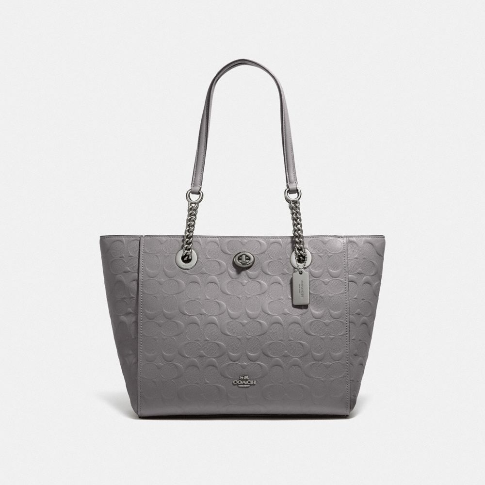 COACH 57732I Turnlock Chain Tote 27 In Signature Leather DK/HEATHER GREY