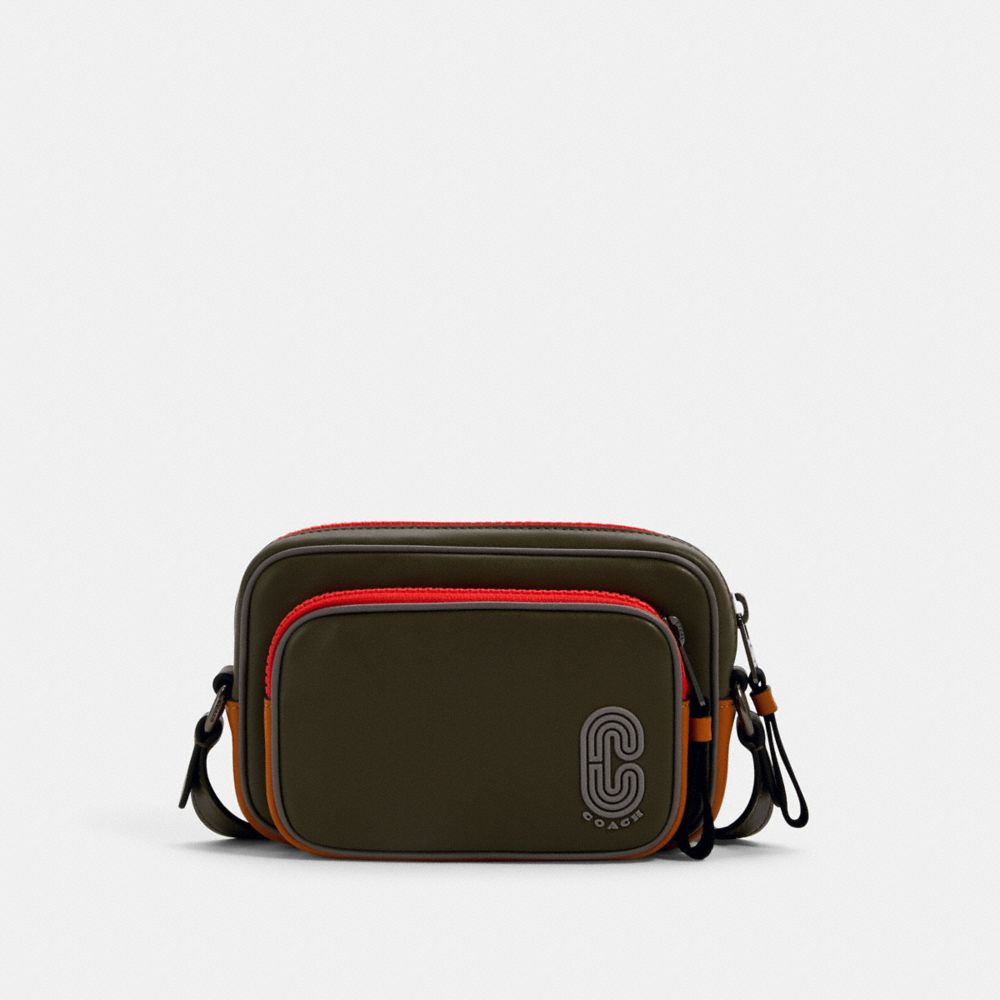 COACH 5798 Mini Edge Double Pouch Crossbody In Colorblock With Coach Patch QB/OLIVE DRAB MULTI