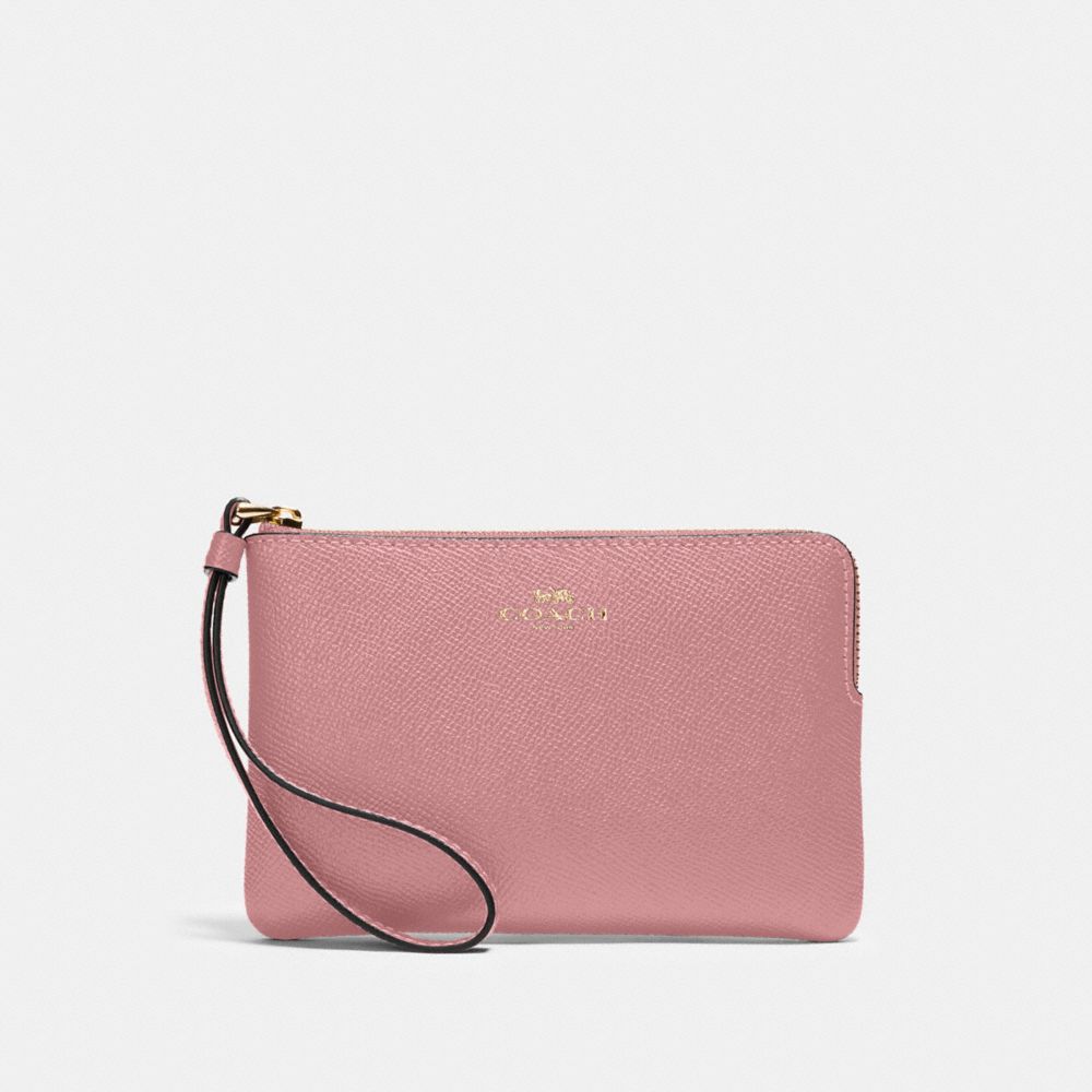 Corner Zip Wristlet - GOLD/TRUE PINK - COACH 58032