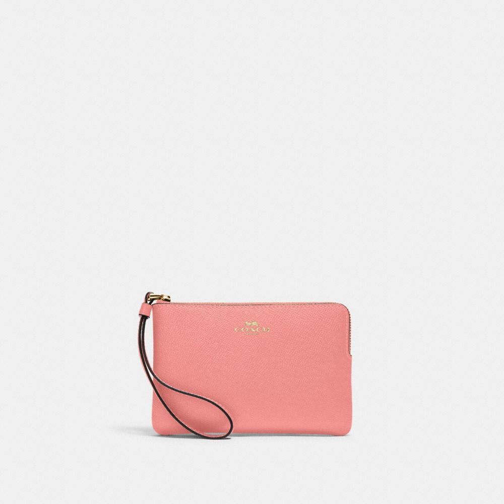 COACH 58032 Corner Zip Wristlet GOLD/CANDY PINK