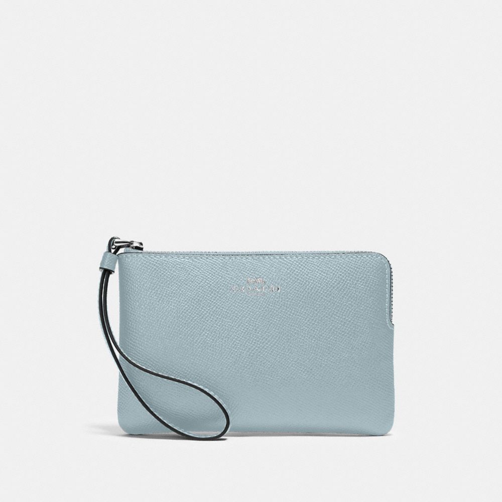 COACH 58032 Corner Zip Wristlet Silver/POWDER BLUE