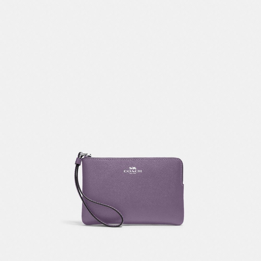 COACH 58032 Corner Zip Wristlet Silver/Amethyst