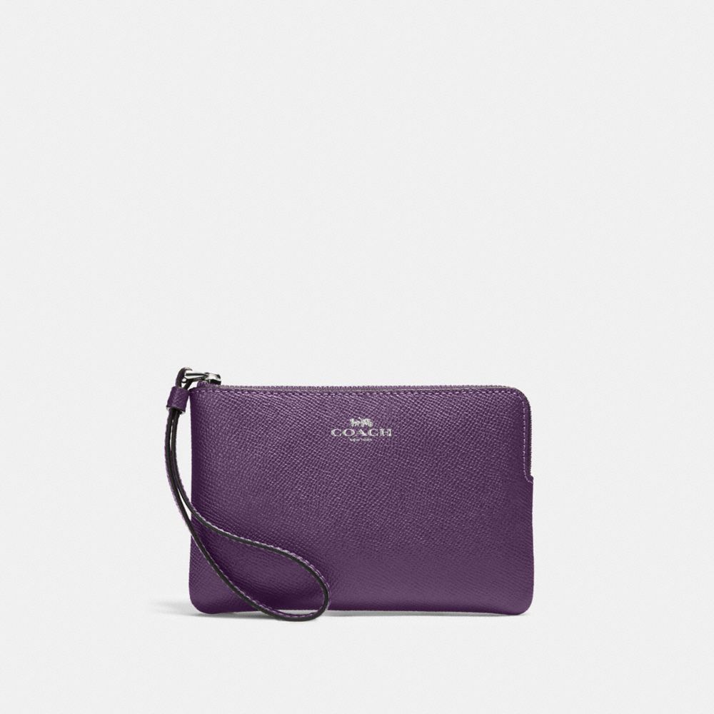 COACH 58032 Corner Zip Wristlet Silver/DARK AMETHYST