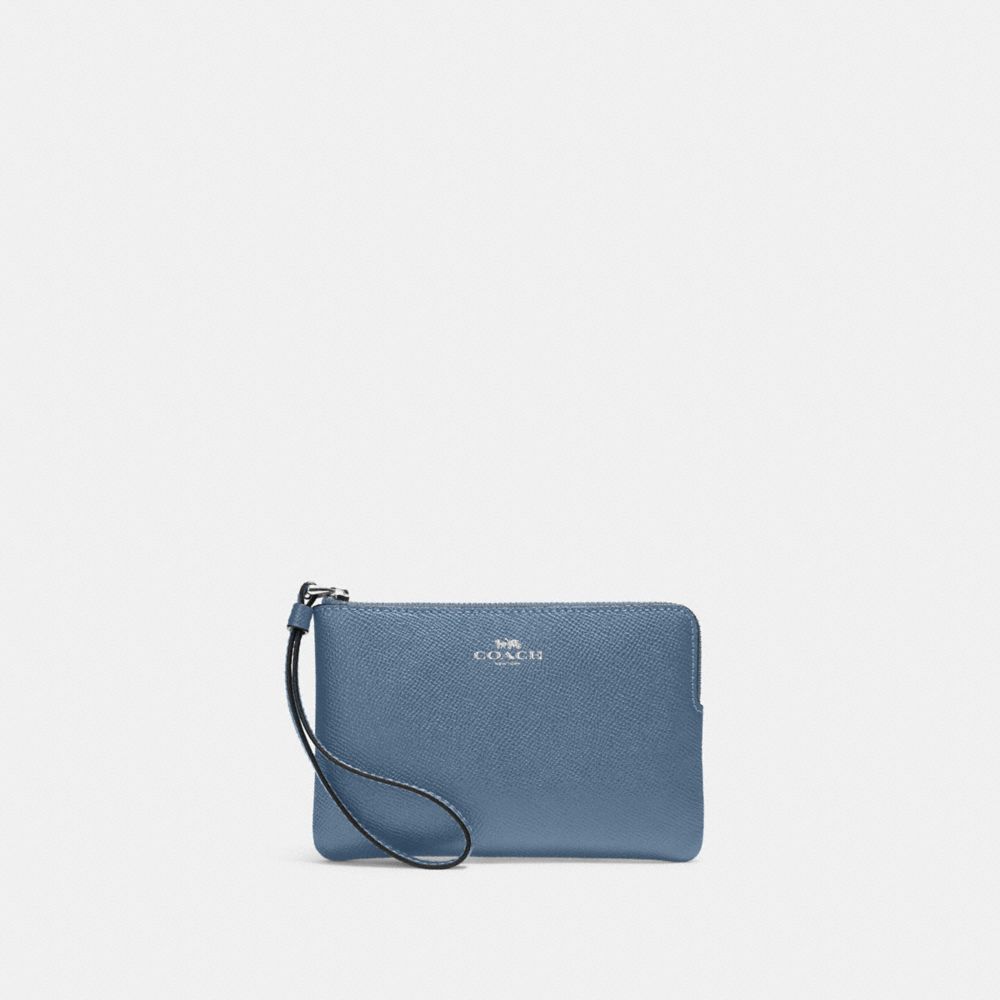 COACH 58032 Corner Zip Wristlet SILVER/INDIGO