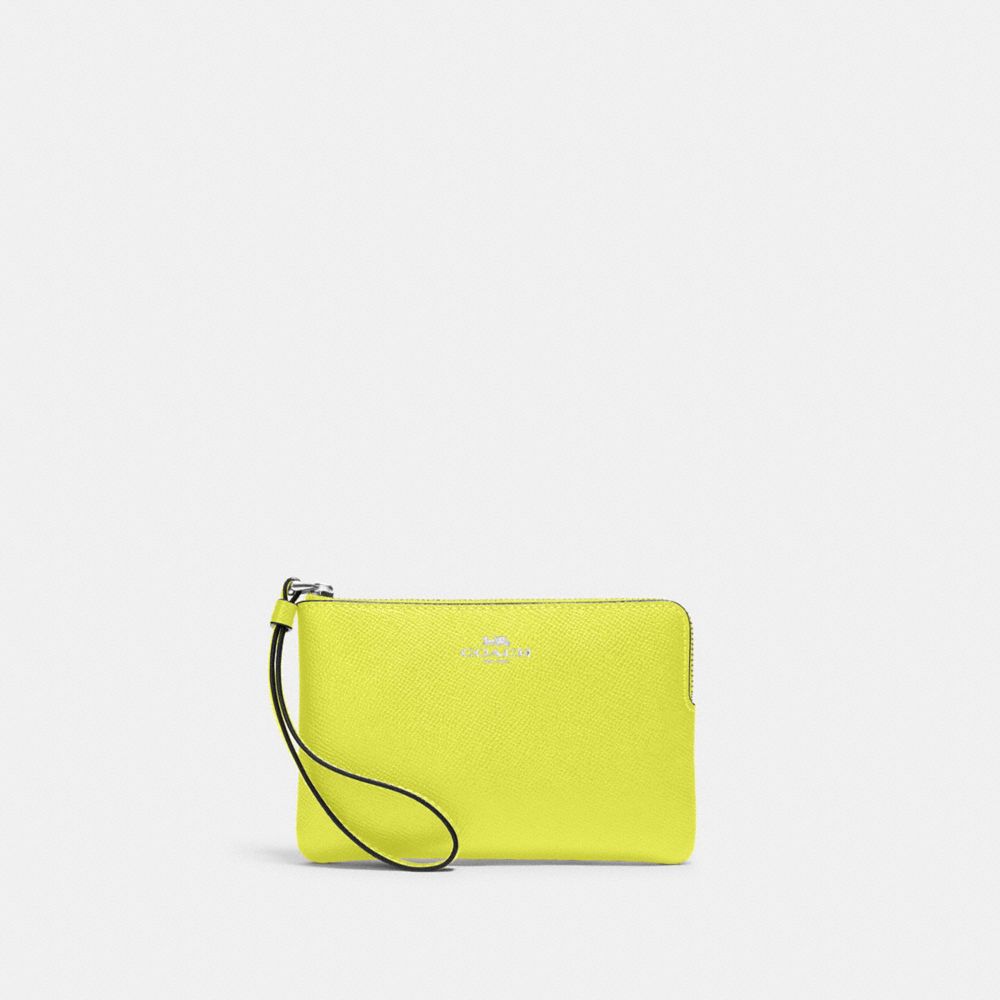 COACH 58032 Corner Zip Wristlet Sv/Bright Yellow