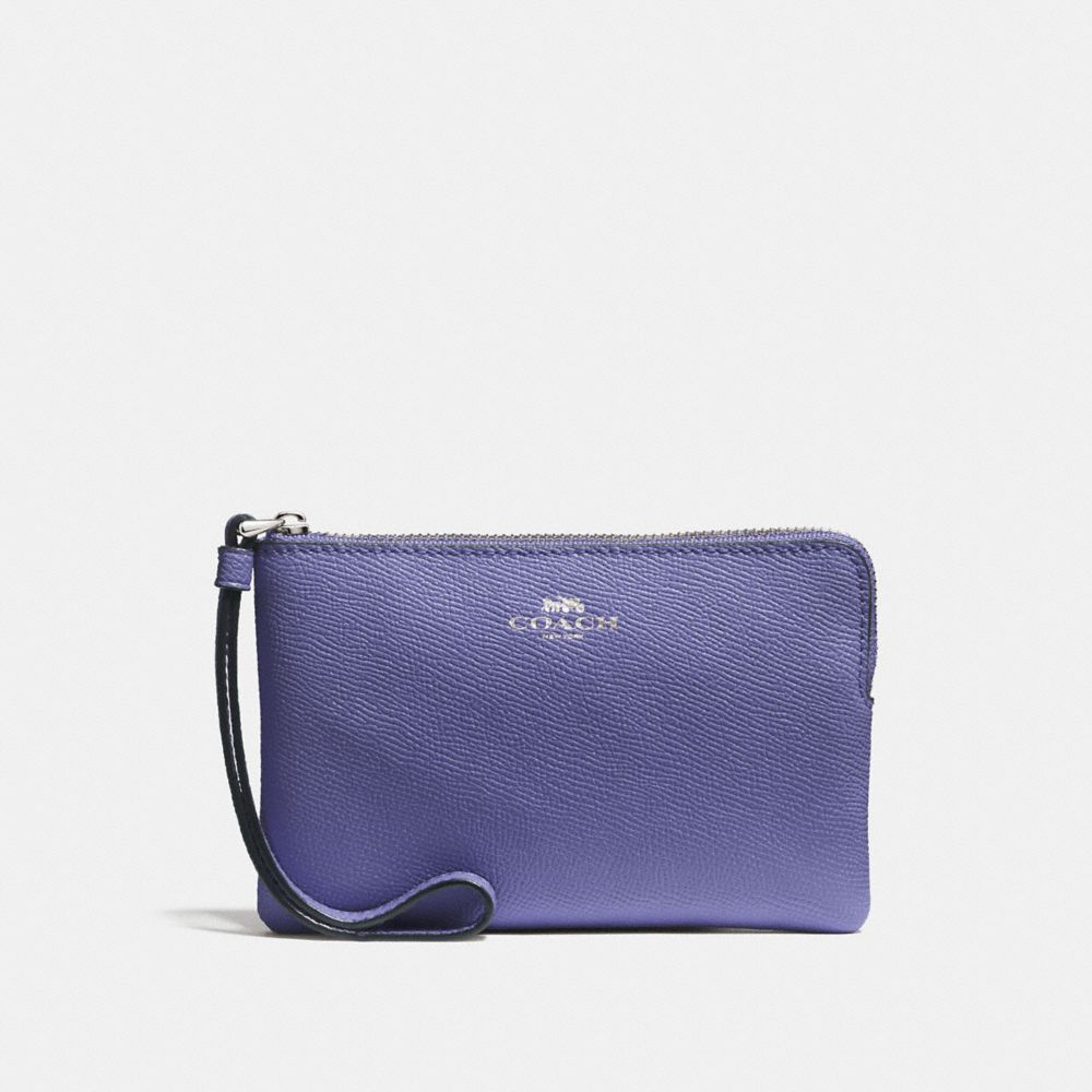 COACH 58032 Corner Zip Wristlet Silver/Light Purple