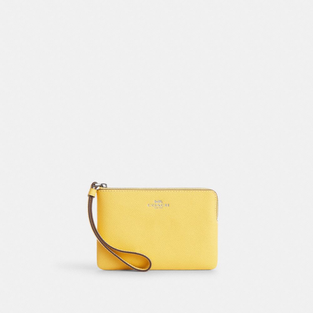 COACH 58032 Corner Zip Wristlet SILVER/RETRO YELLOW