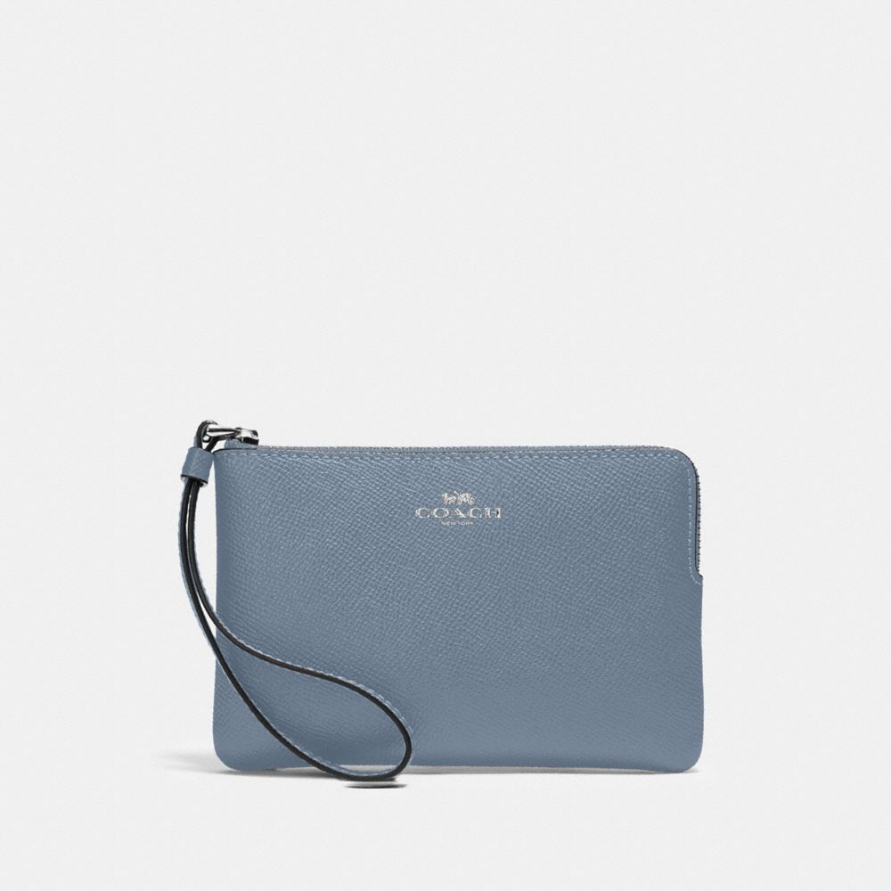 COACH Corner Zip Wristlet - SILVER/MARBLE BLUE - 58032