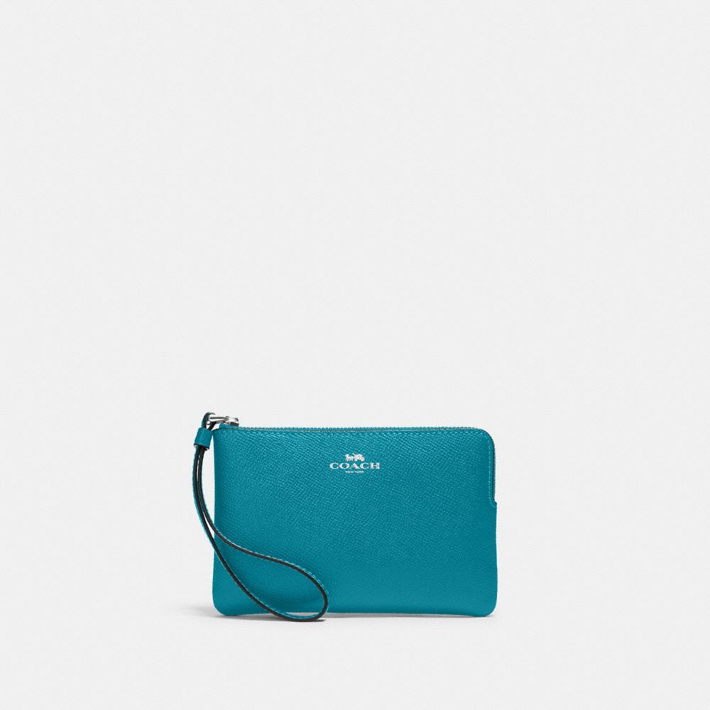 COACH 58032 Corner Zip Wristlet Silver/Teal