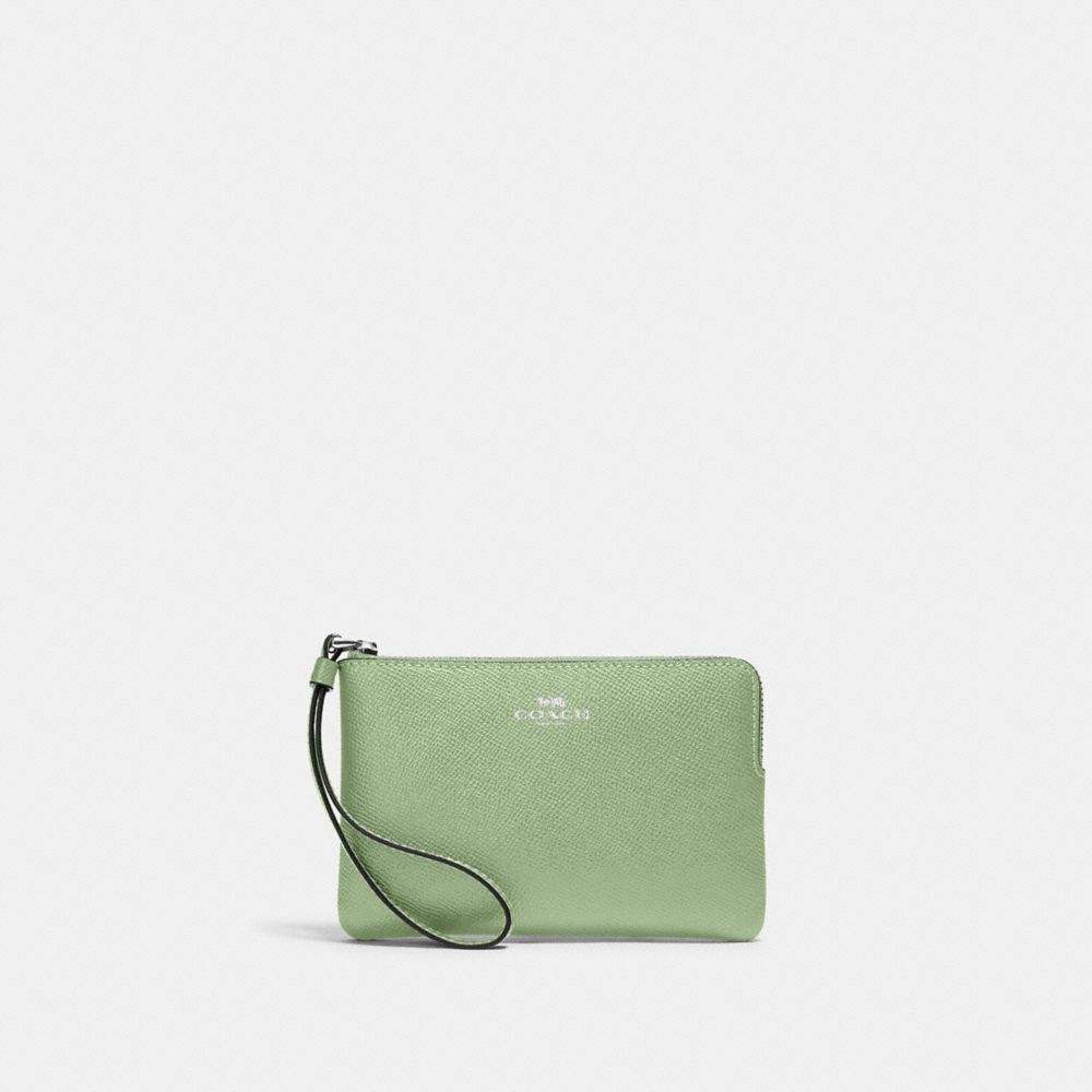 COACH 58032 Corner Zip Wristlet Silver/Pale Pistachio