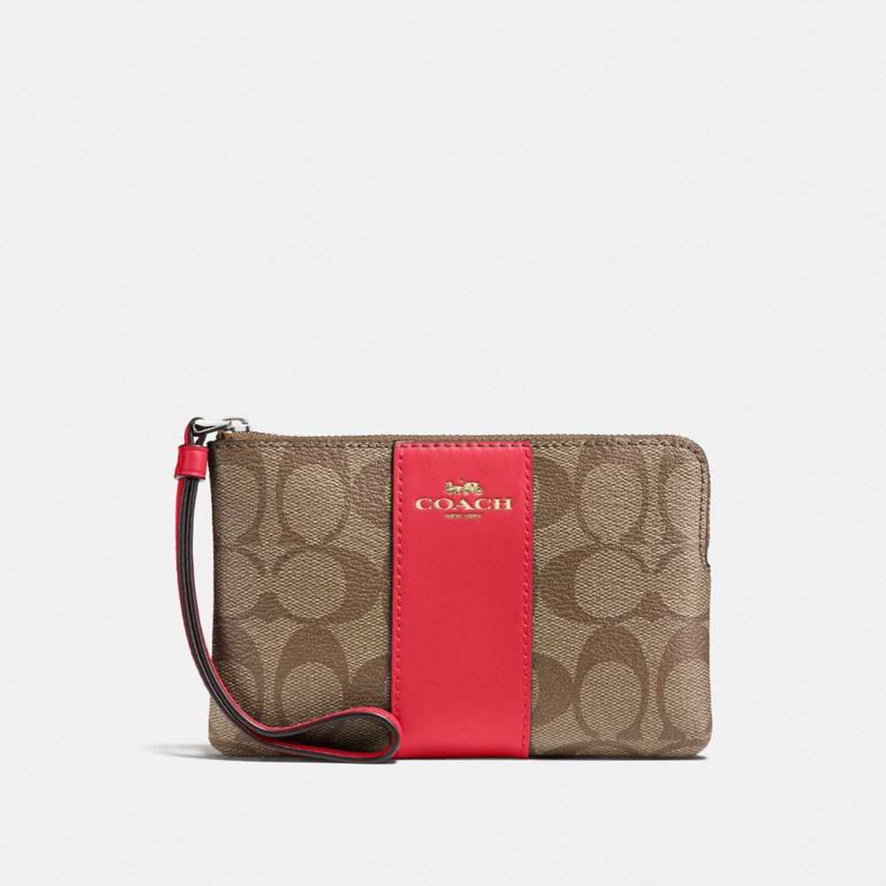 COACH 58035 - CORNER ZIP WRISTLET IN SIGNATURE CANVAS IM/KHAKI POPPY