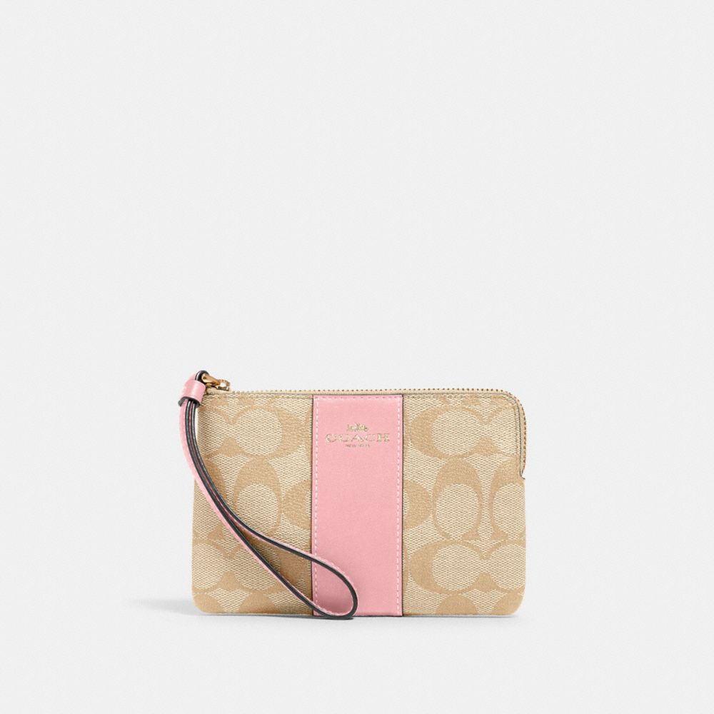 Coach Bubblegum Pink Corner Zip Wristlet Wallet 
