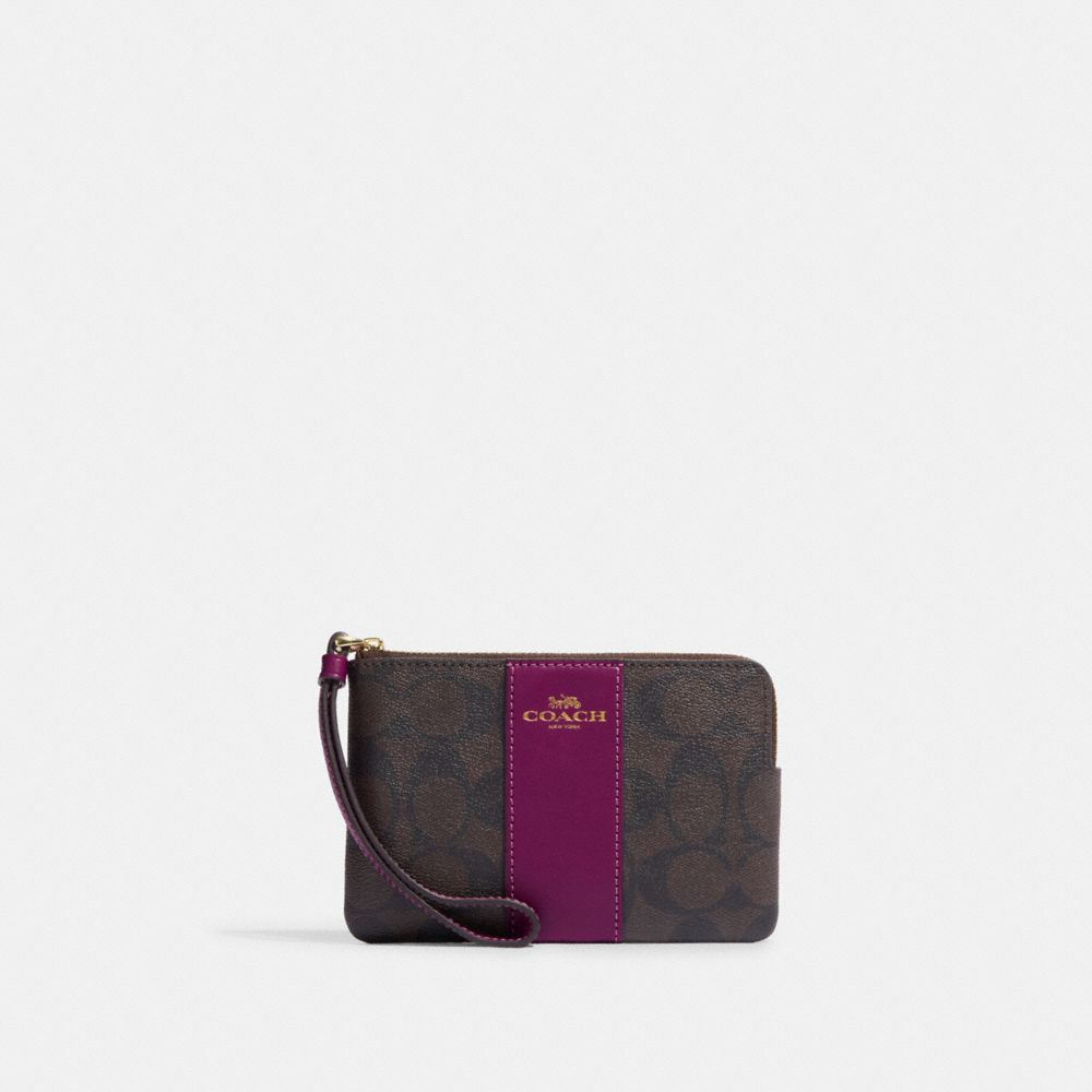 Corner Zip Wristlet In Signature Canvas - 58035 - IM/Brown/Dark Magenta