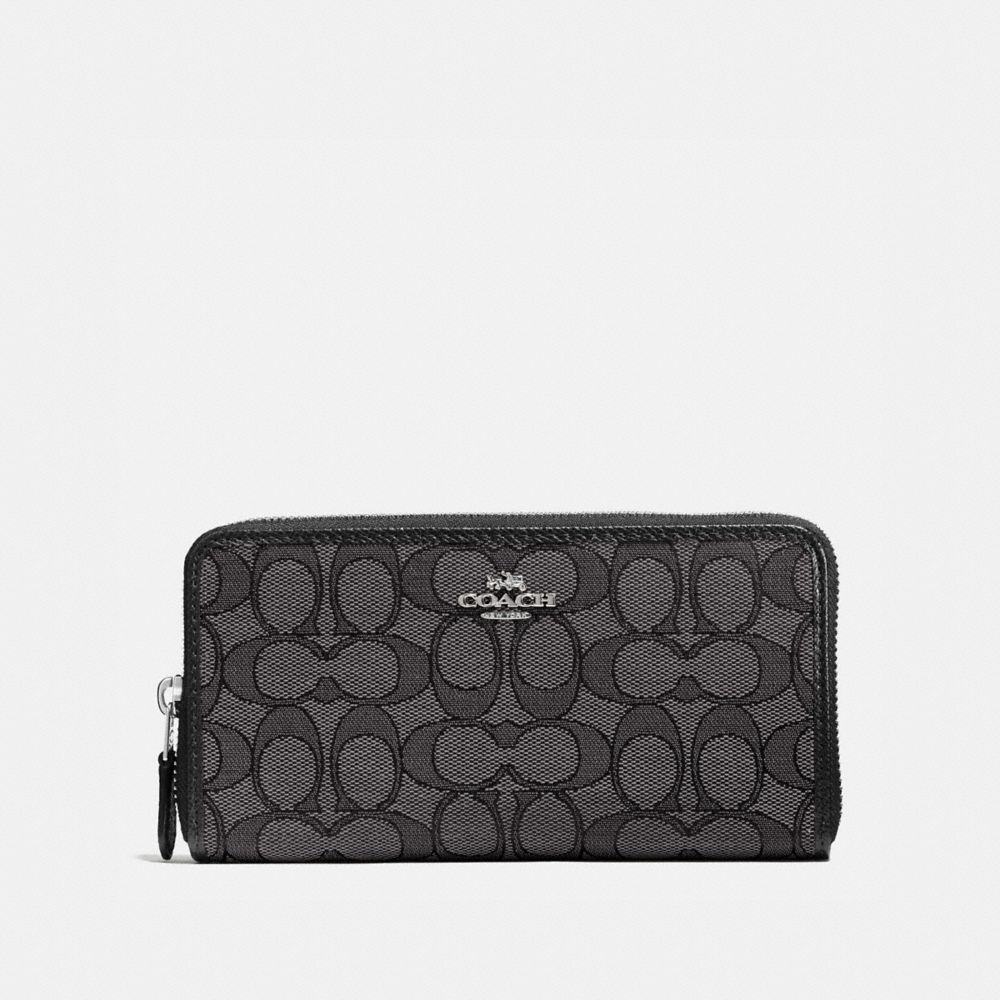 COACH ACCORDION ZIP WALLET IN SIGNATURE JACQUARD - BLACK SMOKE/BLACK/SILVER - 58058