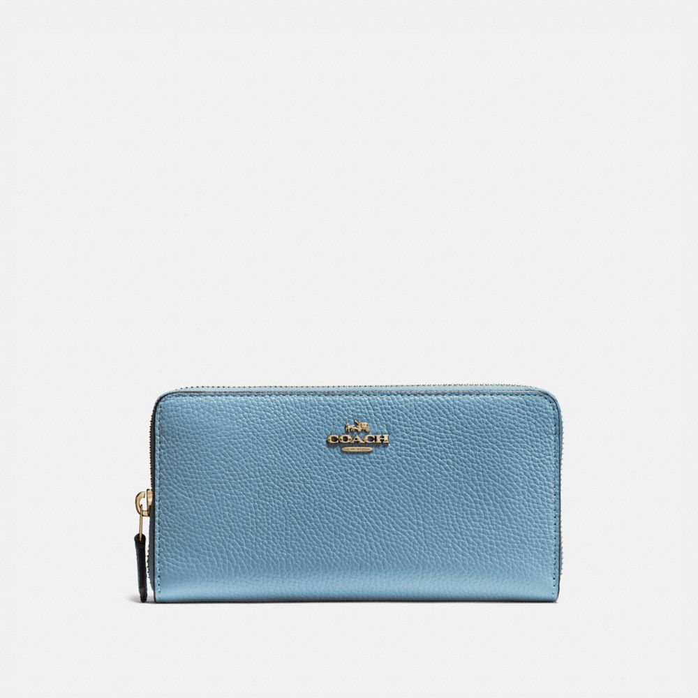 COACH 58059 ACCORDION ZIP WALLET BRASS/PACIFIC-BLUE