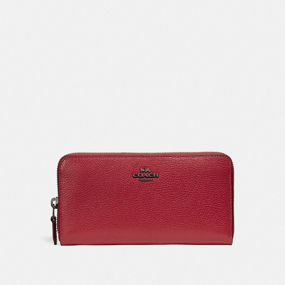 COACH ACCORDION ZIP WALLET - WASHED RED/DARK GUNMETAL - 58059