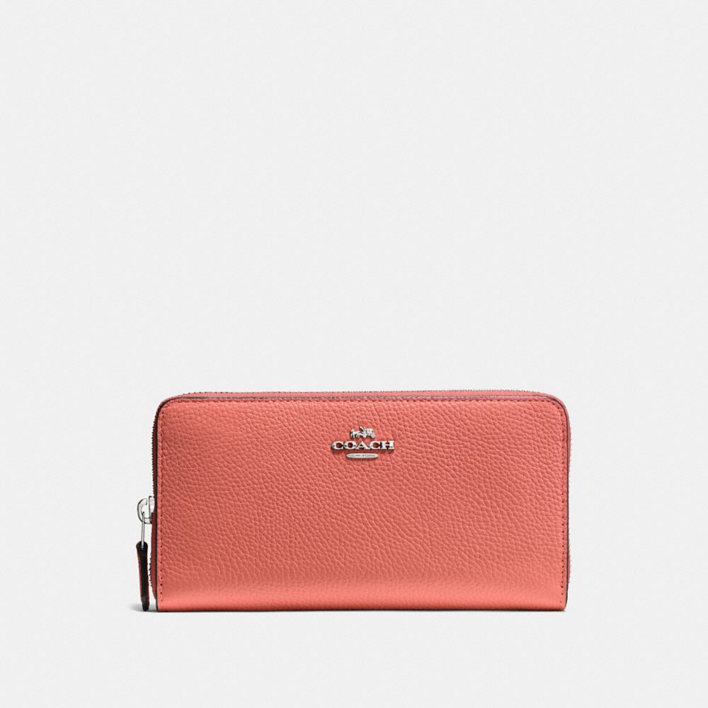 COACH 58059 ACCORDION ZIP WALLET BRIGHT CORAL/SILVER