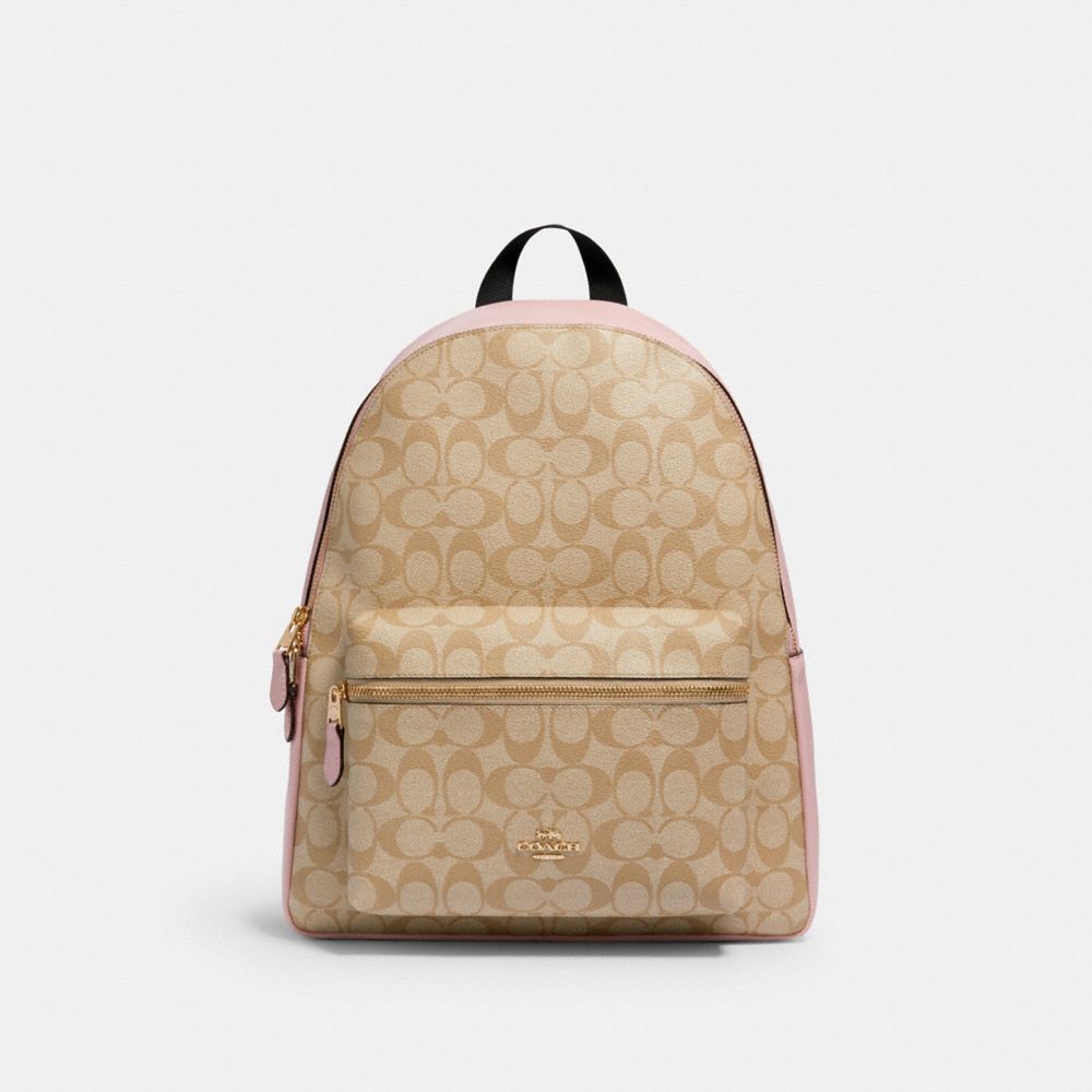 COACH CHARLIE BACKPACK IN SIGNATURE CANVAS - IM/LIGHT KHAKI BLOSSOM - 58314