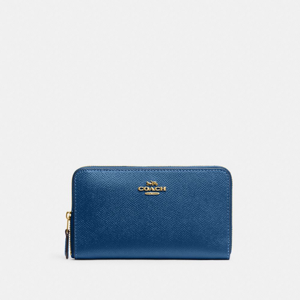 COACH 58584 Medium Zip Around Wallet BRASS/BLUE
