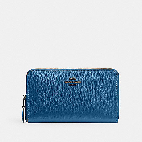 COACH 58584 Medium Zip Around Wallet Pewter/Vivid-Blue