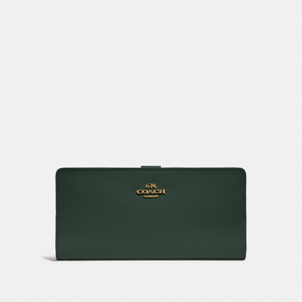 COACH 58586 Skinny Wallet BRASS/AMAZON GREEN