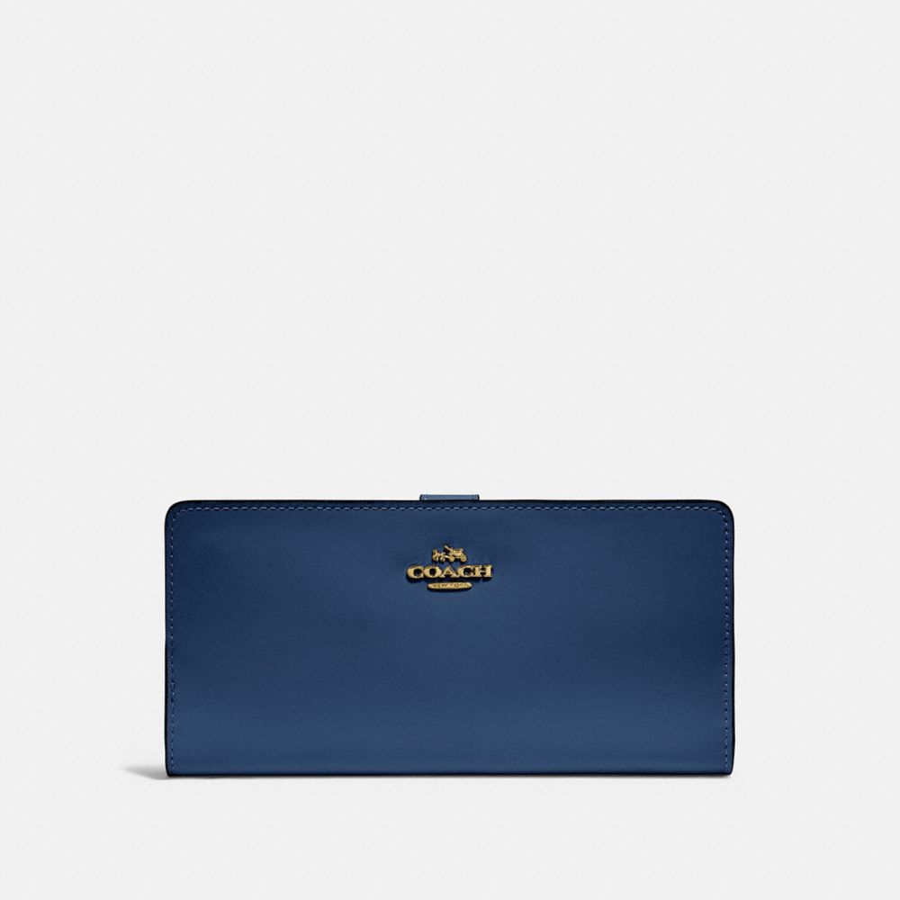 COACH 58586 Skinny Wallet BRASS/DEEP BLUE