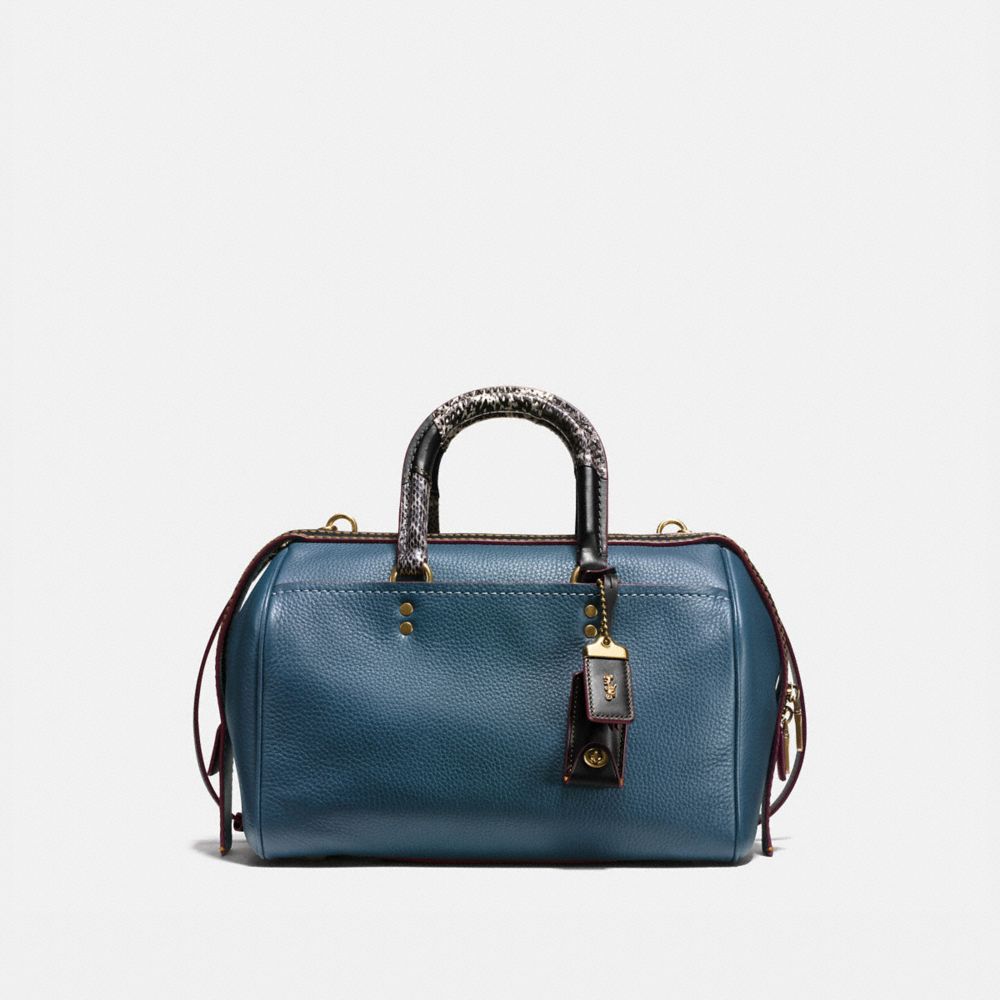 COACH 58690 ROGUE SATCHEL IN GLOVETANNED PEBBLE LEATHER WITH PATCHWORK SNAKE HANDLE OL/DARK DENIM