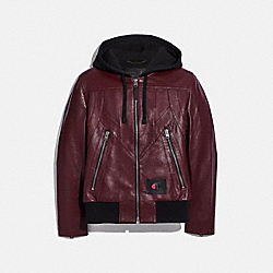 COACH 5916 Coach X Champion Leather Jacket BURGUNDY