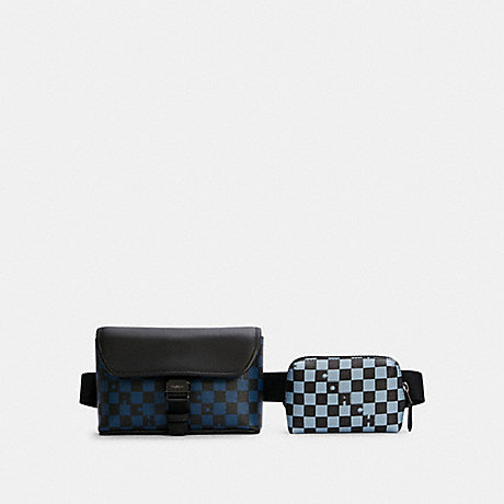 COACH Rider Double Belt Bag With Checker Print - GUNMETAL/TRUE BLUE MULTI - 5934