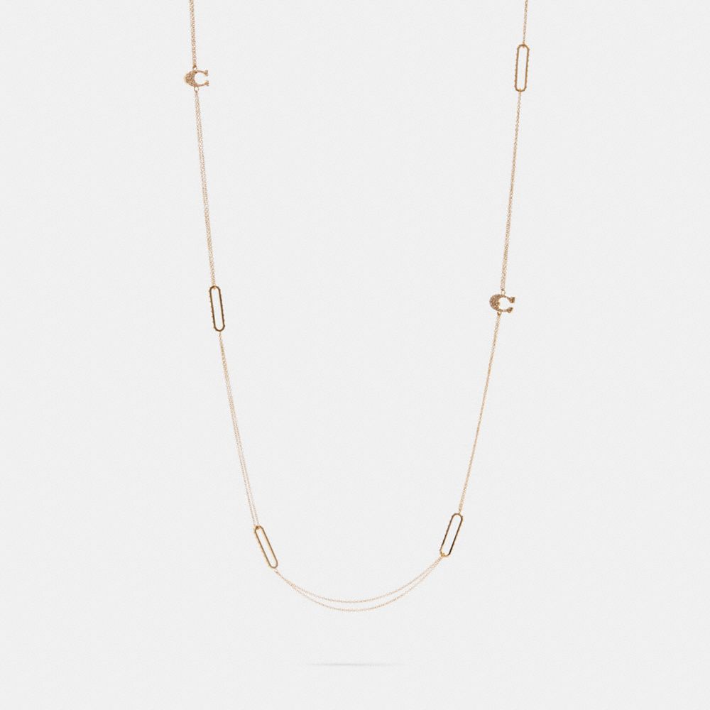 COACH 5945 Pave Signature Long Necklace GOLD