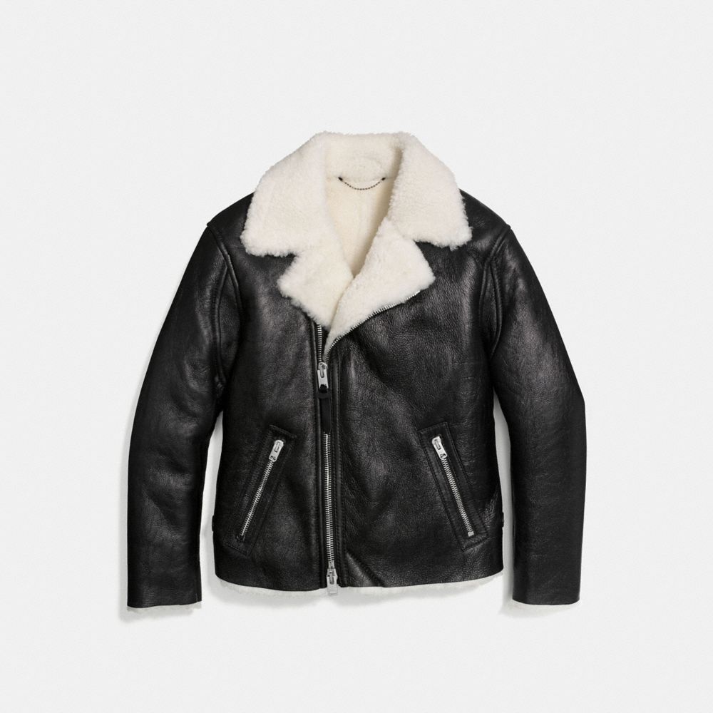 COACH 59579 Shearling Moto Jacket BLACK/ANTIQUE WHITE