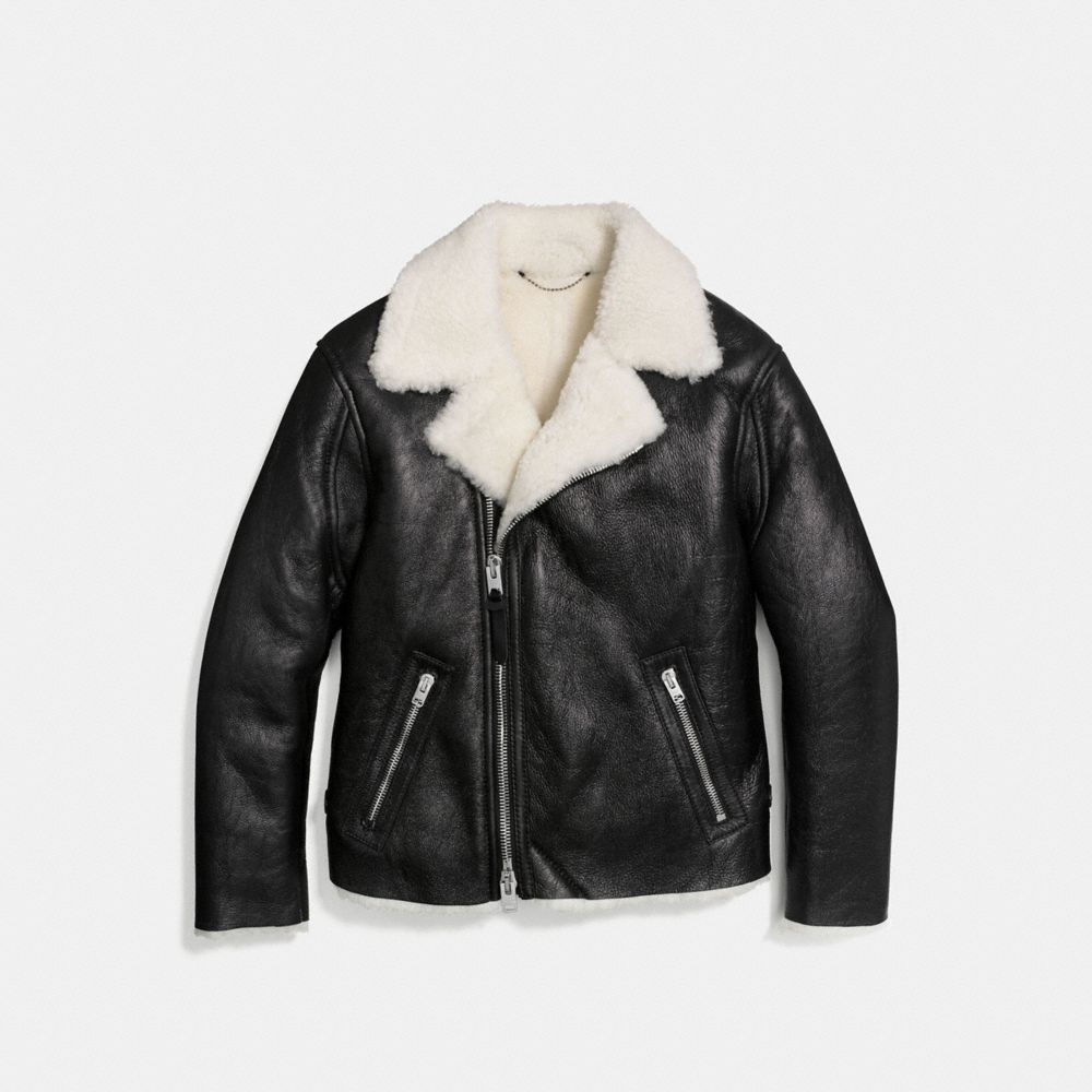 COACH 59579 - SHEARLING MOTO JACKET BLACK/ANTIQUE WHITE