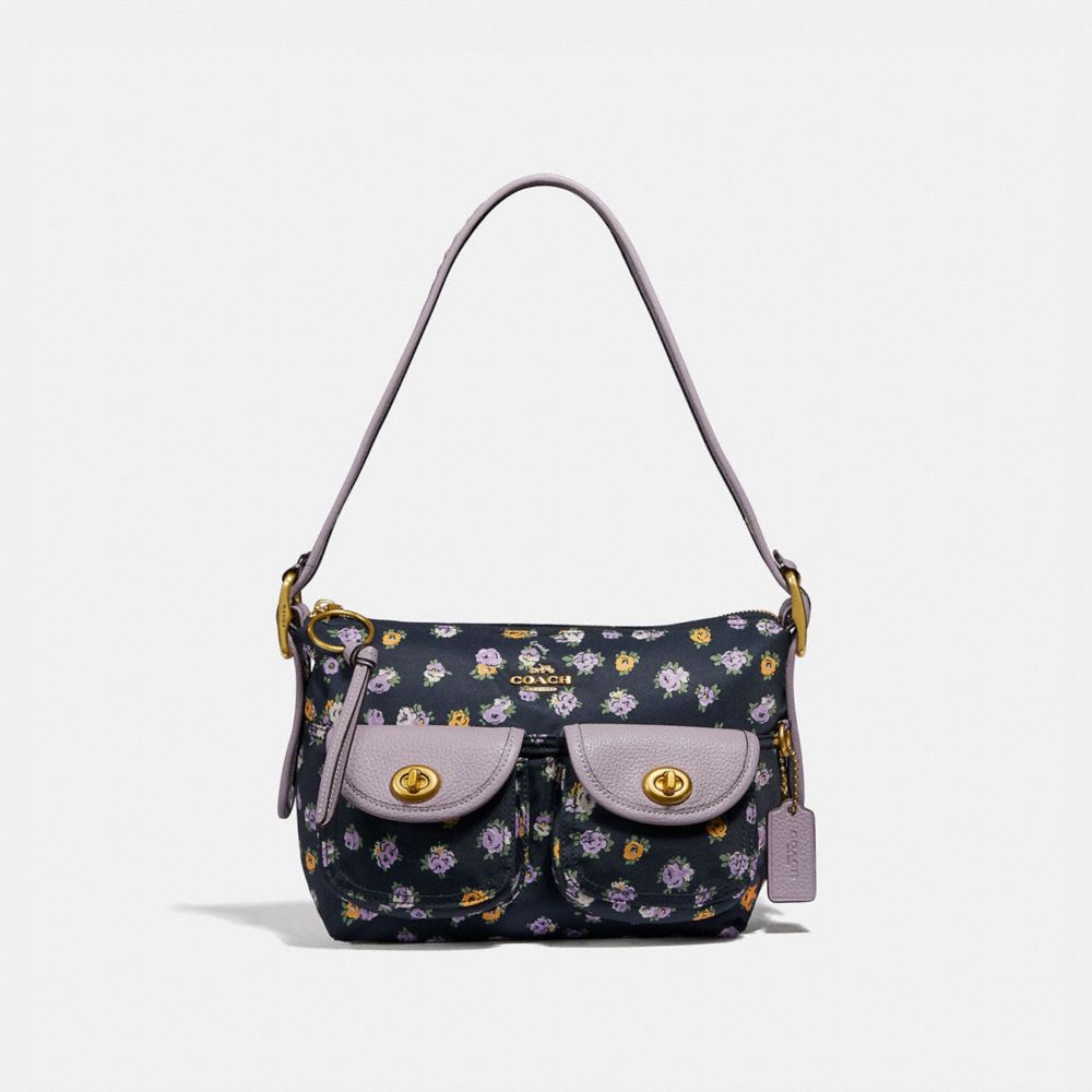 COACH Cargo Shoulder Bag With Vintage Rose Print - BRASS/MIDNIGHT NAVY - 596