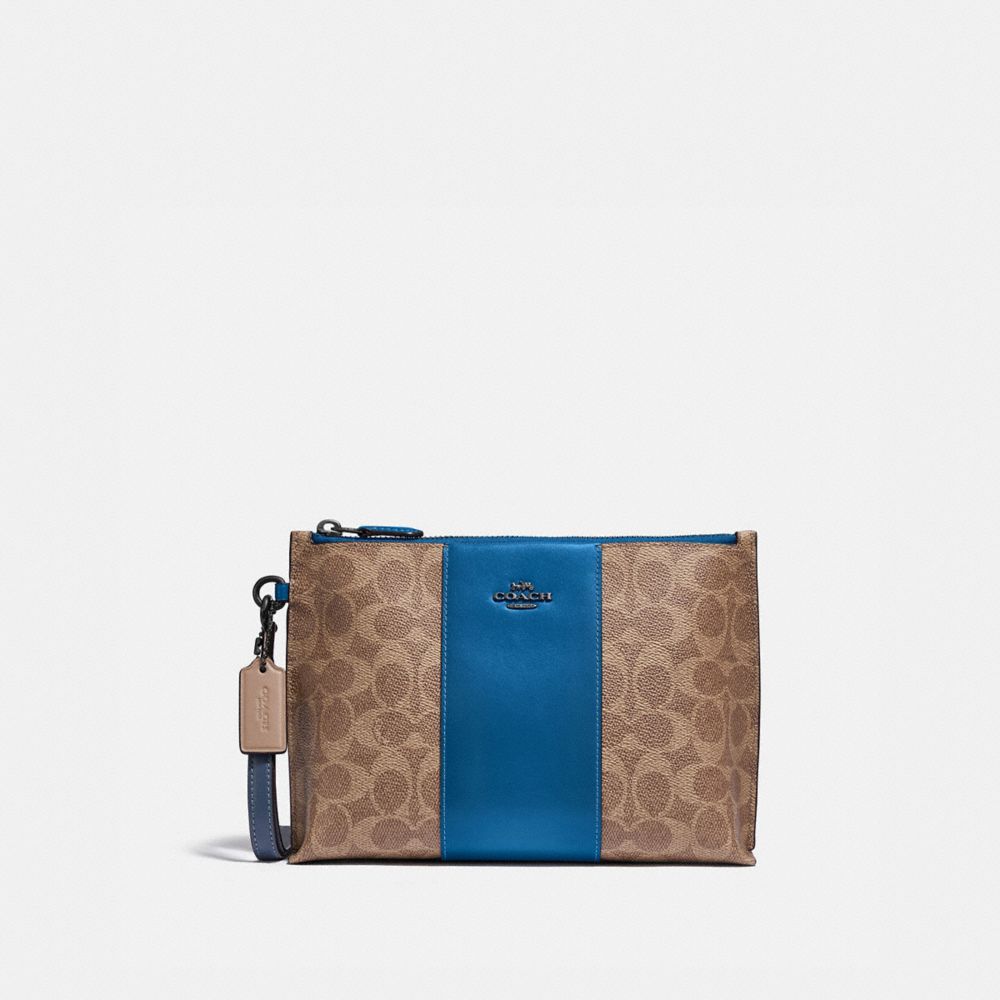 CHARLIE POUCH IN COLORBLOCK SIGNATURE CANVAS - V5/TAN DARK DENIM - COACH 5985