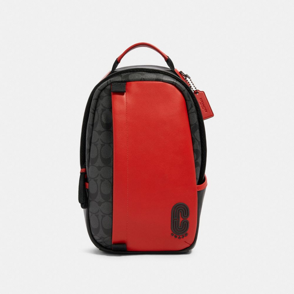 COACH 598 EDGE PACK IN COLORBLOCK SIGNATURE CANVAS QB/SPORT RED CHARCOAL