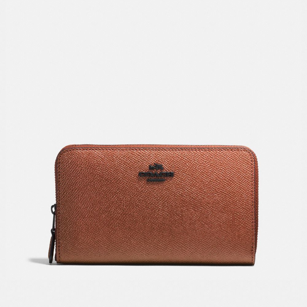 MEDIUM ZIP AROUND WALLET - METALLIC RUST/MATTE BLACK - COACH 59968