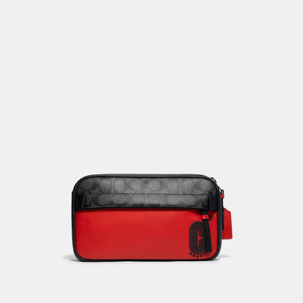 COACH 599 EDGE BELT BAG IN COLORBLOCK SIGNATURE CANVAS QB/SPORT RED CHARCOAL