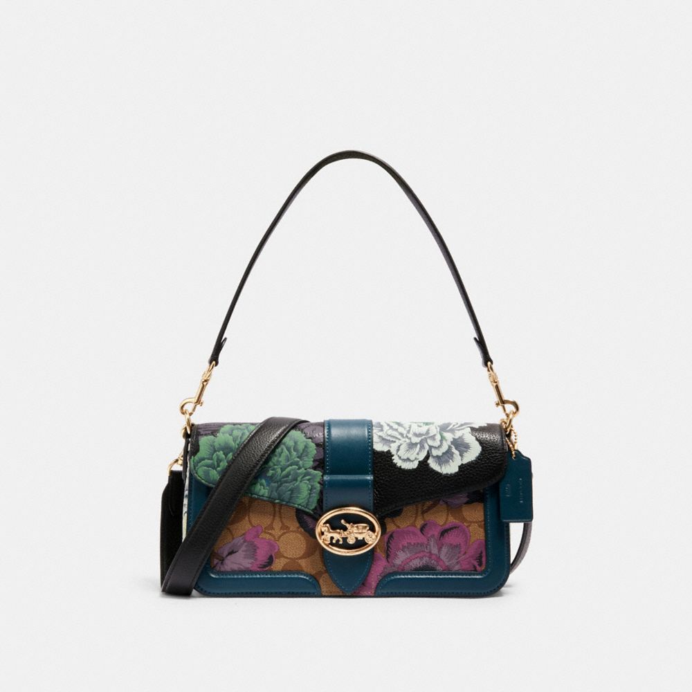 GEORGIE SHOULDER BAG IN SIGNATURE CANVAS WITH KAFFE FASSETT PRINT - 6020 - IM/BLACK GREEN MULTI/KHAKI