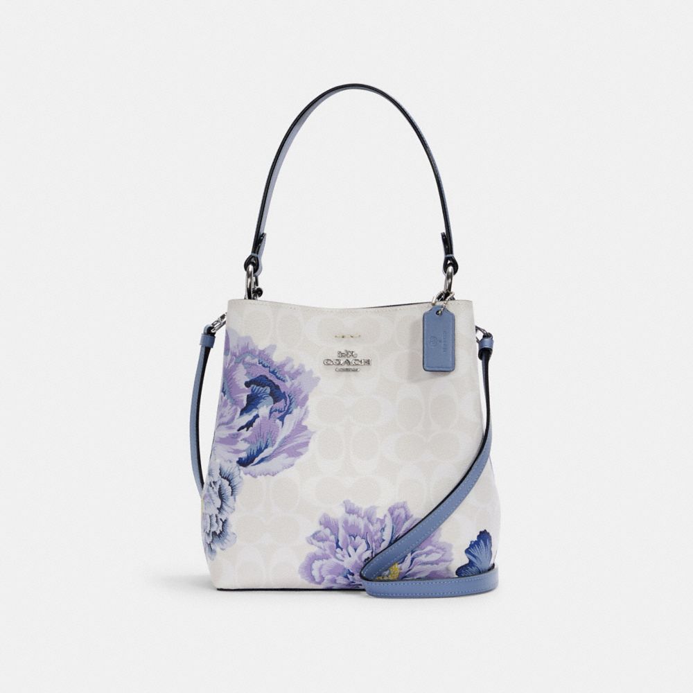 SMALL TOWN BUCKET BAG IN SIGNATURE CANVAS WITH KAFFE FASSETT PRINT - 6024 - SV/CHALK MULTI/PERIWINKLE