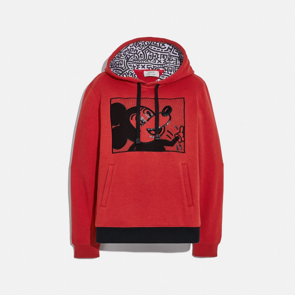 DISNEY MICKEY MOUSE X KEITH HARING HOODIE - RED - COACH 6045