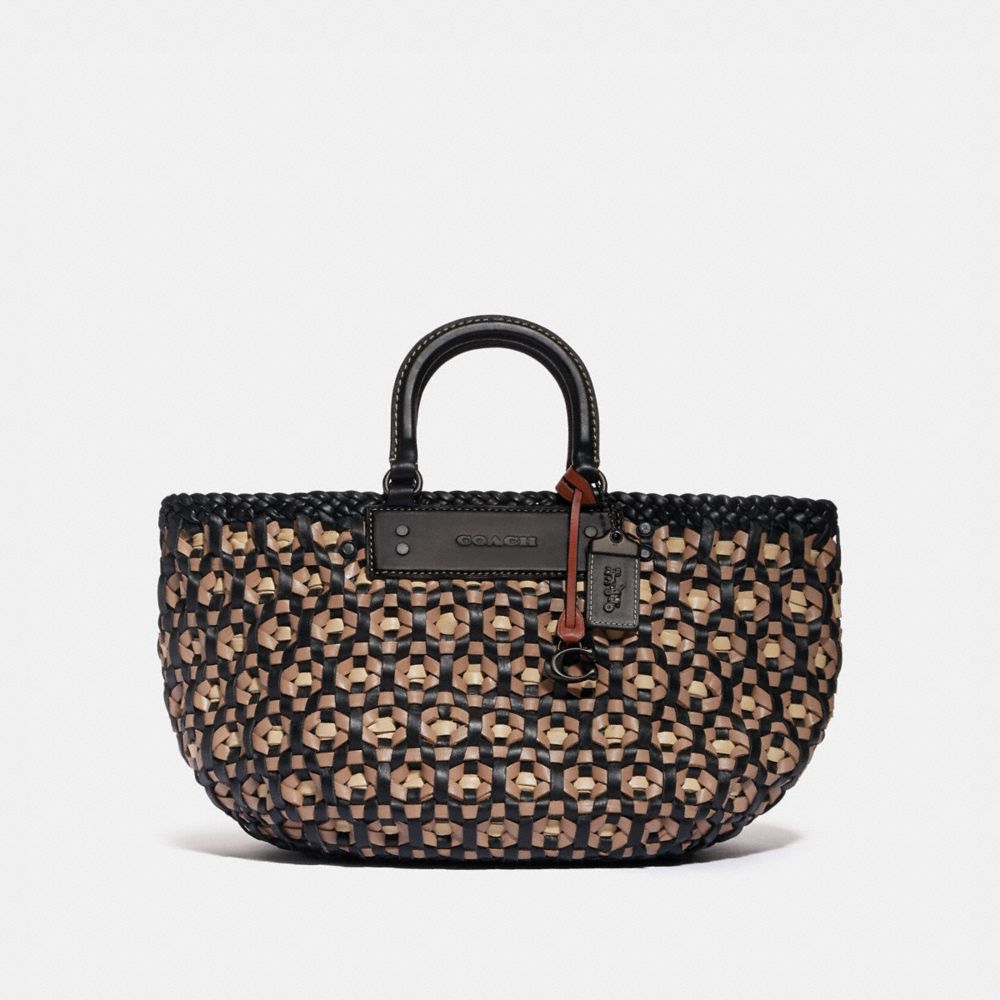 COACH 605 Woven Tote 26 PEWTER/BLACK MULTI