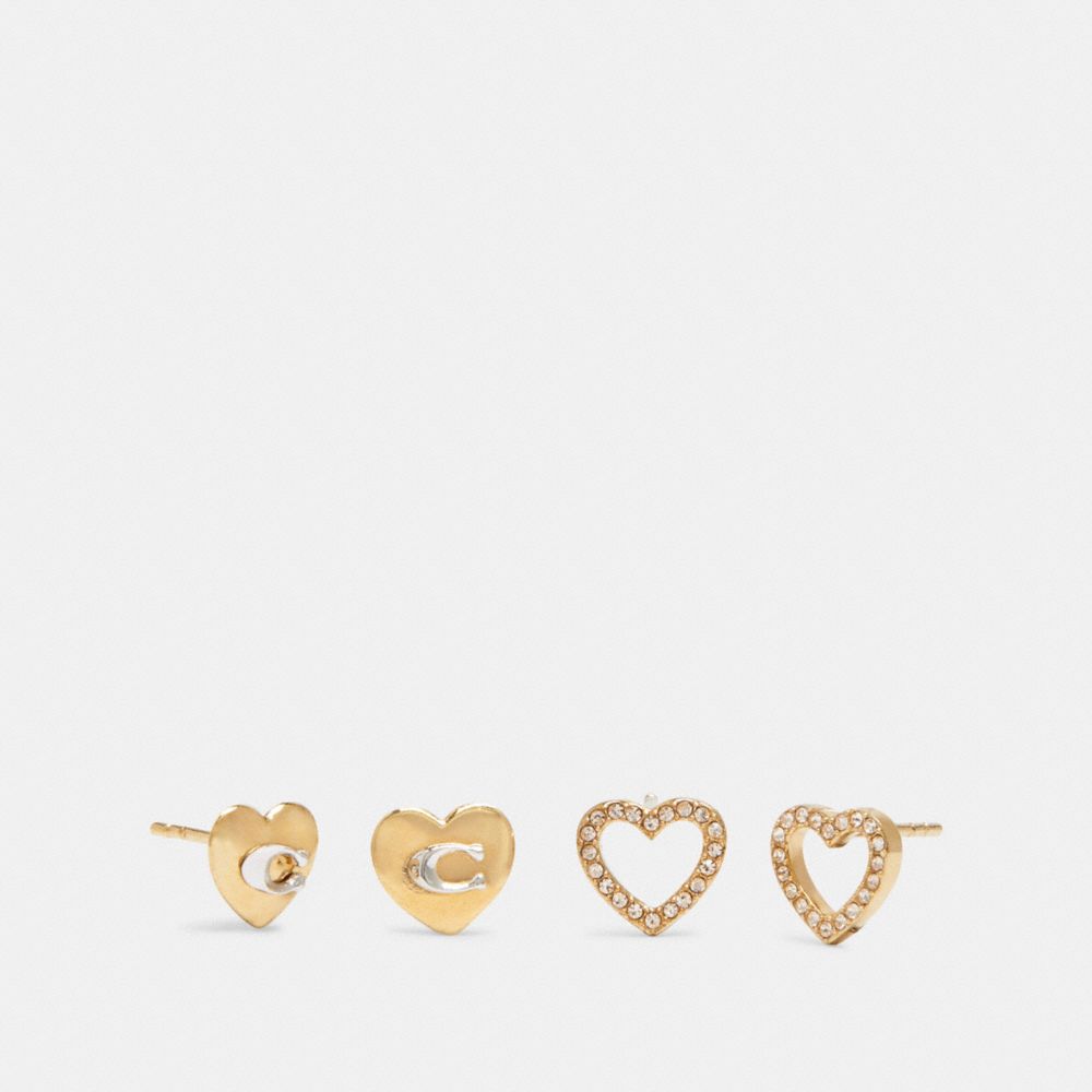 HEART STUD EARRINGS SET - GD/GOLD QUARTZ - COACH 6068