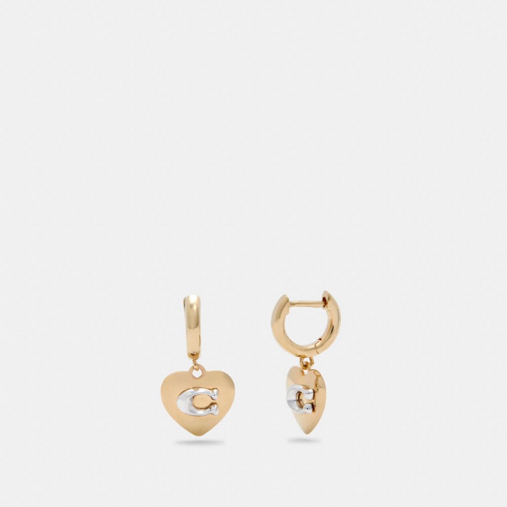 COACH HEART HUGGIE EARRINGS - GD/SILVER - 6070